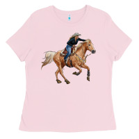 Bubblegum Pink horse body with cowgirl Ladies Tee - RanaPortraitStore