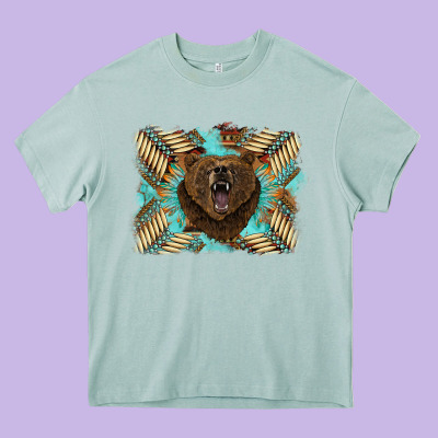 Bear Native American Background Heavy Core Tee Designed By Barkaloodesign
