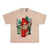 Burro Red Christmas long haired Cow Urban Heavy Tee - NancyCooperArtShop