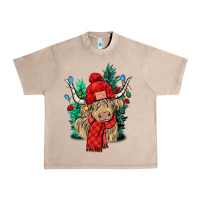 French Oak Red Christmas long haired Cow Urban Heavy Tee - NancyCooperArtShop