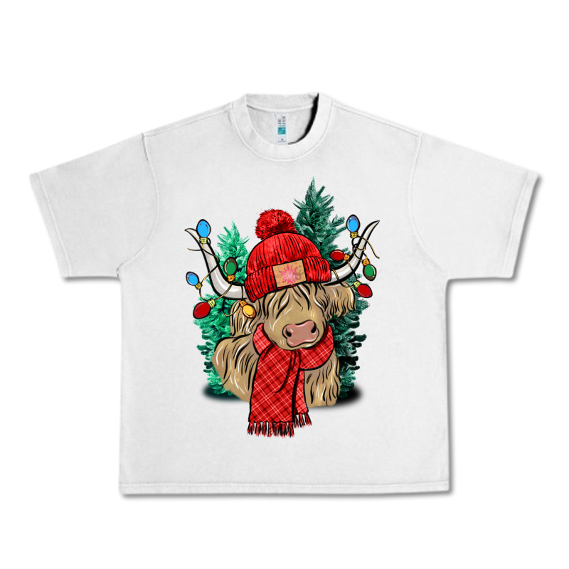 Red Christmas Long Haired Cow Urban Heavy Tee by NancyCooperArtShop | Teevron