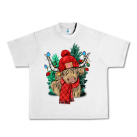 Lunar Rock Red Christmas long haired Cow Urban Heavy Tee - NancyCooperArtShop