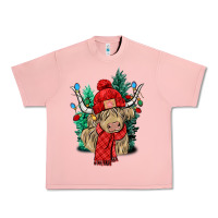 Salmon Red Christmas long haired Cow Urban Heavy Tee - NancyCooperArtShop