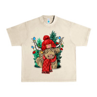 Sandshell Red Christmas long haired Cow Urban Heavy Tee - NancyCooperArtShop