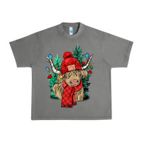 Tornado Red Christmas long haired Cow Urban Heavy Tee - NancyCooperArtShop