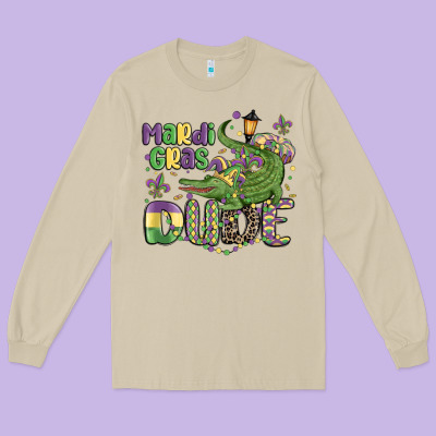Mardi Gras Dude Alligator Long Sleeve Tee Designed By Maliassmallbusiness