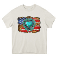 Cream American flag leopard turquoise gemstone Heavy Core Tee - Neo Western