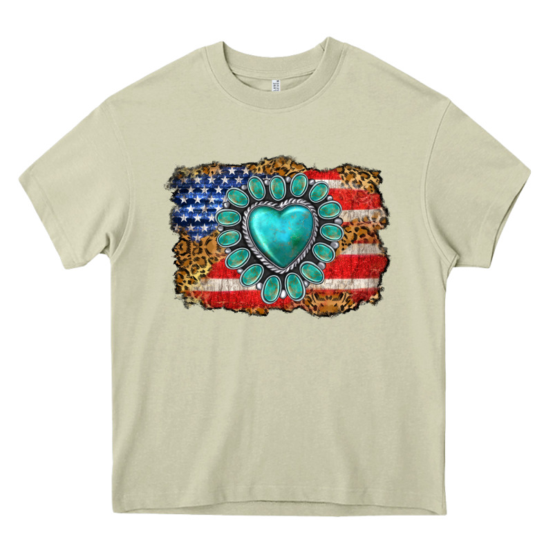 American Flag Leopard Turquoise Gemstone Heavy Core Tee by Neo Western | Teevron
