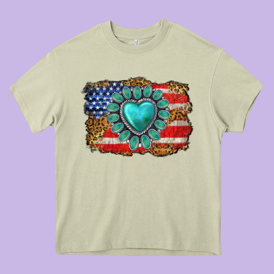American Flag Leopard Turquoise Gemstone Heavy Core Tee Designed By Neo Western
