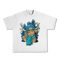 Lunar Rock Winter long haired Cow Urban Heavy Tee - NancyCooperArtShop