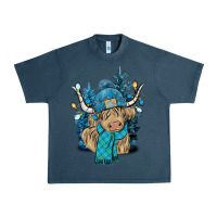 Midnight Navy Winter long haired Cow Urban Heavy Tee - NancyCooperArtShop