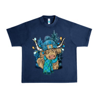 Navy Winter long haired Cow Urban Heavy Tee - NancyCooperArtShop