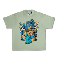 Oil Green Winter long haired Cow Urban Heavy Tee - NancyCooperArtShop