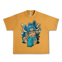 Peanut Butter Winter long haired Cow Urban Heavy Tee - NancyCooperArtShop