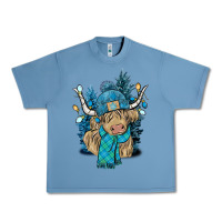 Pebble Blue Winter long haired Cow Urban Heavy Tee - NancyCooperArtShop