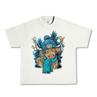 Pistachio Winter long haired Cow Urban Heavy Tee - NancyCooperArtShop