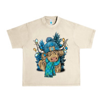 Sandshell Winter long haired Cow Urban Heavy Tee - NancyCooperArtShop