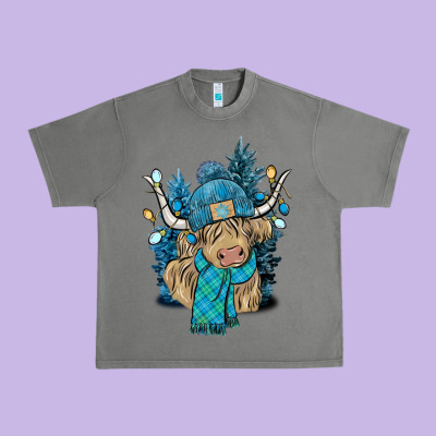 Winter Long Haired Cow Urban Heavy Tee Designed By Nancycooperartshop