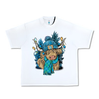 White Winter long haired Cow Urban Heavy Tee - NancyCooperArtShop