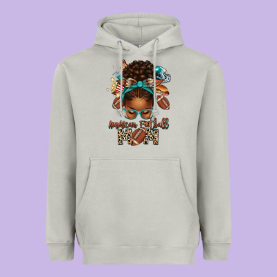 American Football Mom Afro Messy Bun Heavyweight Hoodie Designed By Texasbilliewilder