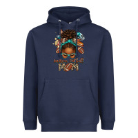 Navy American Football Mom Afro Messy Bun Heavyweight Hoodie - texasbilliewilder