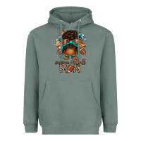 Sage American Football Mom Afro Messy Bun Heavyweight Hoodie - texasbilliewilder