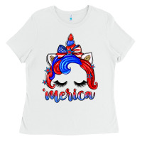 White 4th of july 'merica unicorn Ladies Tee - Zillion Design Studio
