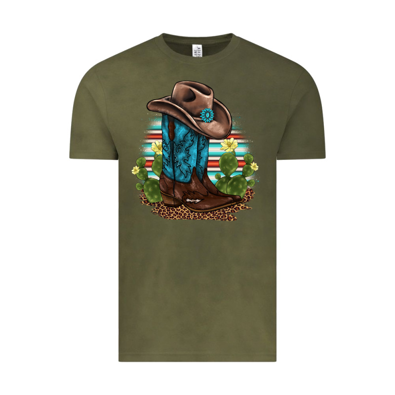 Western Boots And Hat Cactus Leopard Serape Pattern Vintage Tee by BarkalooDesign | Teevron