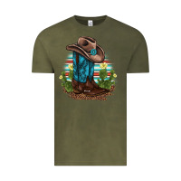 Vintage Olive western boots and hat cactus leopard serape pattern Vintage Tee - BarkalooDesign