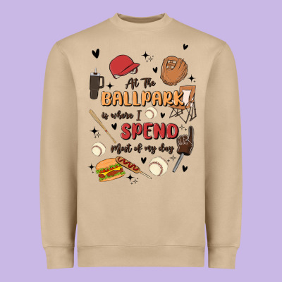 At The Ballpark Is Where I Spend Most Of My Day Heavyweight Sweatshirt Designed By Maliassmallbusiness