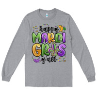 Heather Grey happy mardi gras y'all Long Sleeve Tee - MaliasSmallBusiness