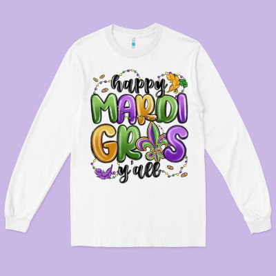 Happy Mardi Gras Y'all Long Sleeve Tee Designed By Maliassmallbusiness