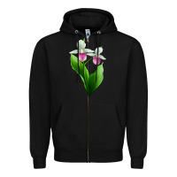 Black Pink And White Lady's Slipper Flower Zipper Hoodie - LillyAllenDesigns