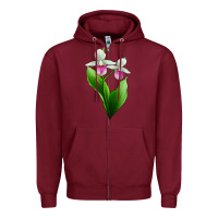 Burgundy Pink And White Lady's Slipper Flower Zipper Hoodie - LillyAllenDesigns