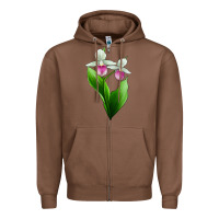 Chestnut Pink And White Lady's Slipper Flower Zipper Hoodie - LillyAllenDesigns