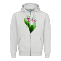 Dove Grey Pink And White Lady's Slipper Flower Zipper Hoodie - LillyAllenDesigns