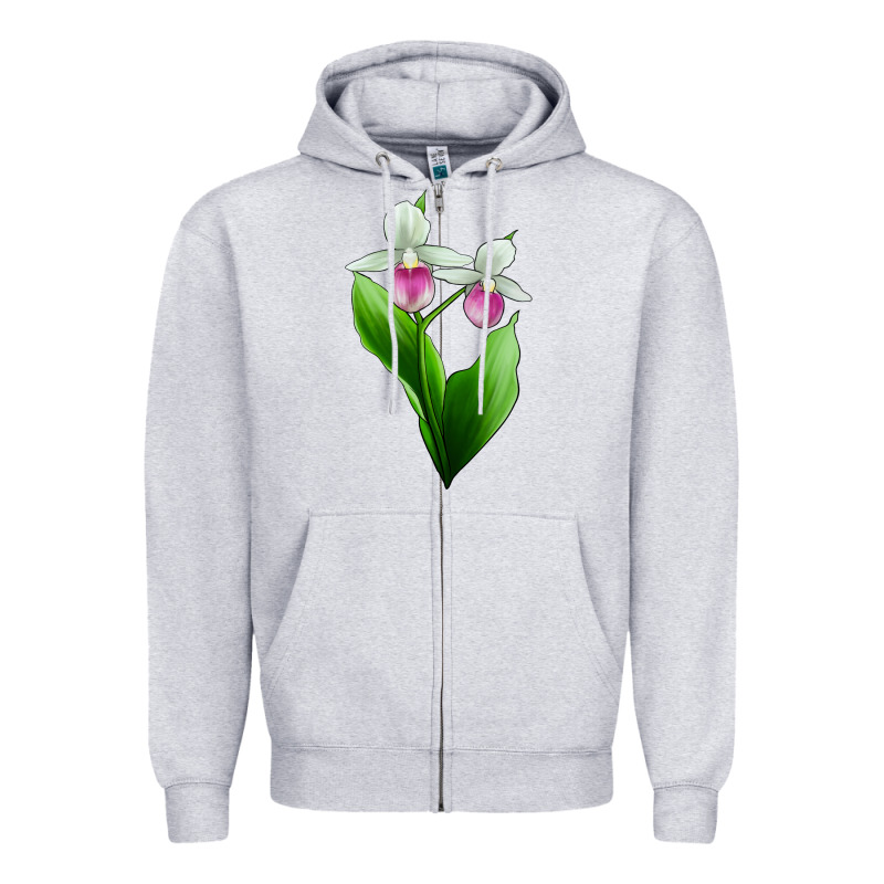 Pink And White Lady's Slipper Flower Zipper Hoodie by LillyAllenDesigns | Teevron