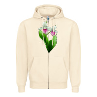 Sandshell Pink And White Lady's Slipper Flower Zipper Hoodie - LillyAllenDesigns
