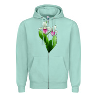 Seafoam Pink And White Lady's Slipper Flower Zipper Hoodie - LillyAllenDesigns