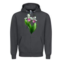 Smoke Pink And White Lady's Slipper Flower Zipper Hoodie - LillyAllenDesigns
