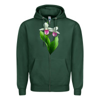 Sports Green Pink And White Lady's Slipper Flower Zipper Hoodie - LillyAllenDesigns