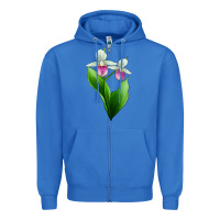 True Royal Pink And White Lady's Slipper Flower Zipper Hoodie - LillyAllenDesigns