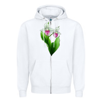 White Pink And White Lady's Slipper Flower Zipper Hoodie - LillyAllenDesigns
