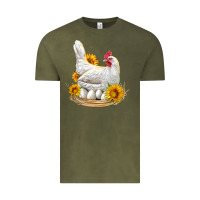 Vintage Olive Perched Chicken With Sunflowers Vintage Tee - LillyAllenDesigns