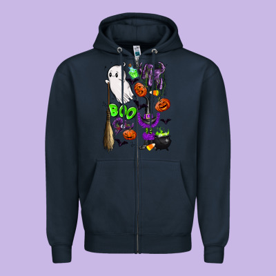 Cute Ghost Zipper Hoodie Designed By Lillyallendesigns
