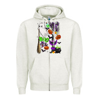 Oatmeal Heather cute ghost Zipper Hoodie - LillyAllenDesigns