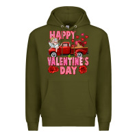 Army Green Happy Valentine's day red truck Premium Hoodie - HowdyJamesFarm