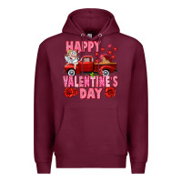 Burgundy Happy Valentine's day red truck Premium Hoodie - HowdyJamesFarm