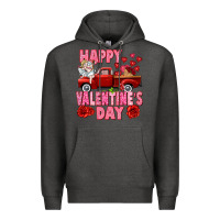 Charcoal Heather Happy Valentine's day red truck Premium Hoodie - HowdyJamesFarm