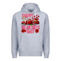 Heather Grey Happy Valentine's day red truck Premium Hoodie - HowdyJamesFarm